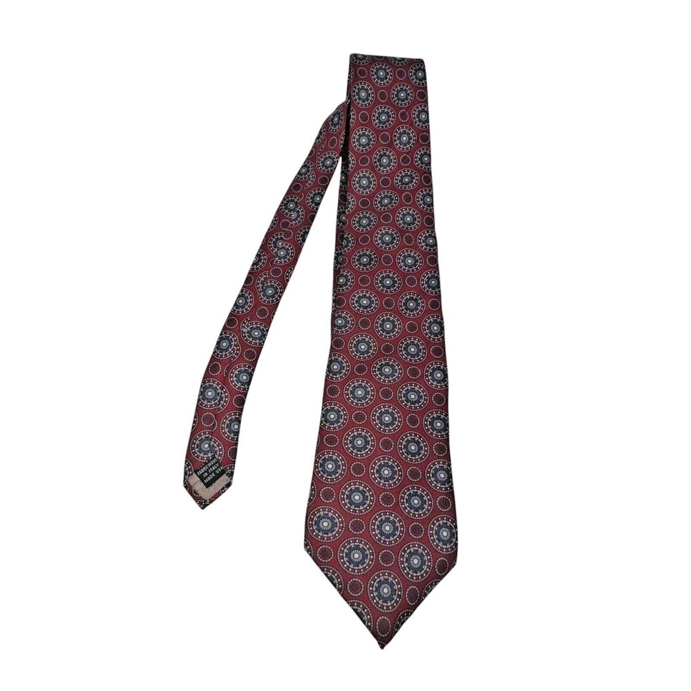 Vintage Christian Dior Monsieur Silk‎ Tie Red Geometric Medallion Pattern USA